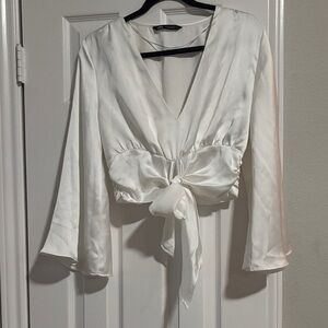 Zara White Flowy Sleeve Blouse